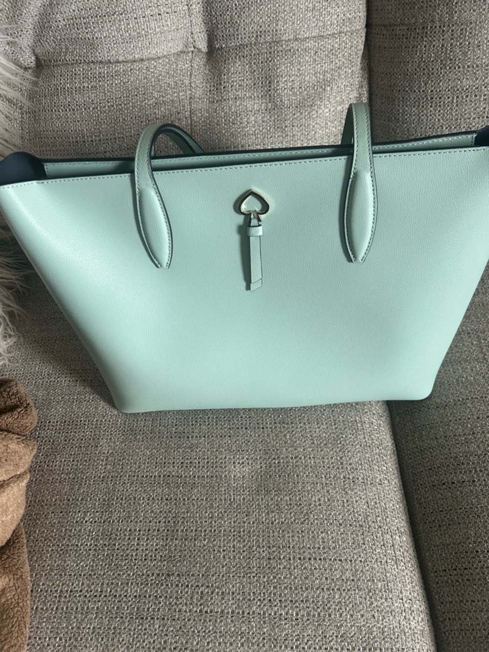 kate spade Mint Green Tote with Heart Charm brand new with tags and dust cover.